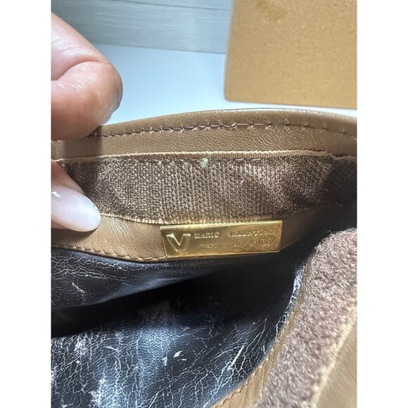 Authentic Valentino Vintage Brown V Monogram Clutch Foldover Faux Leather Womens - Picture 10 of 10